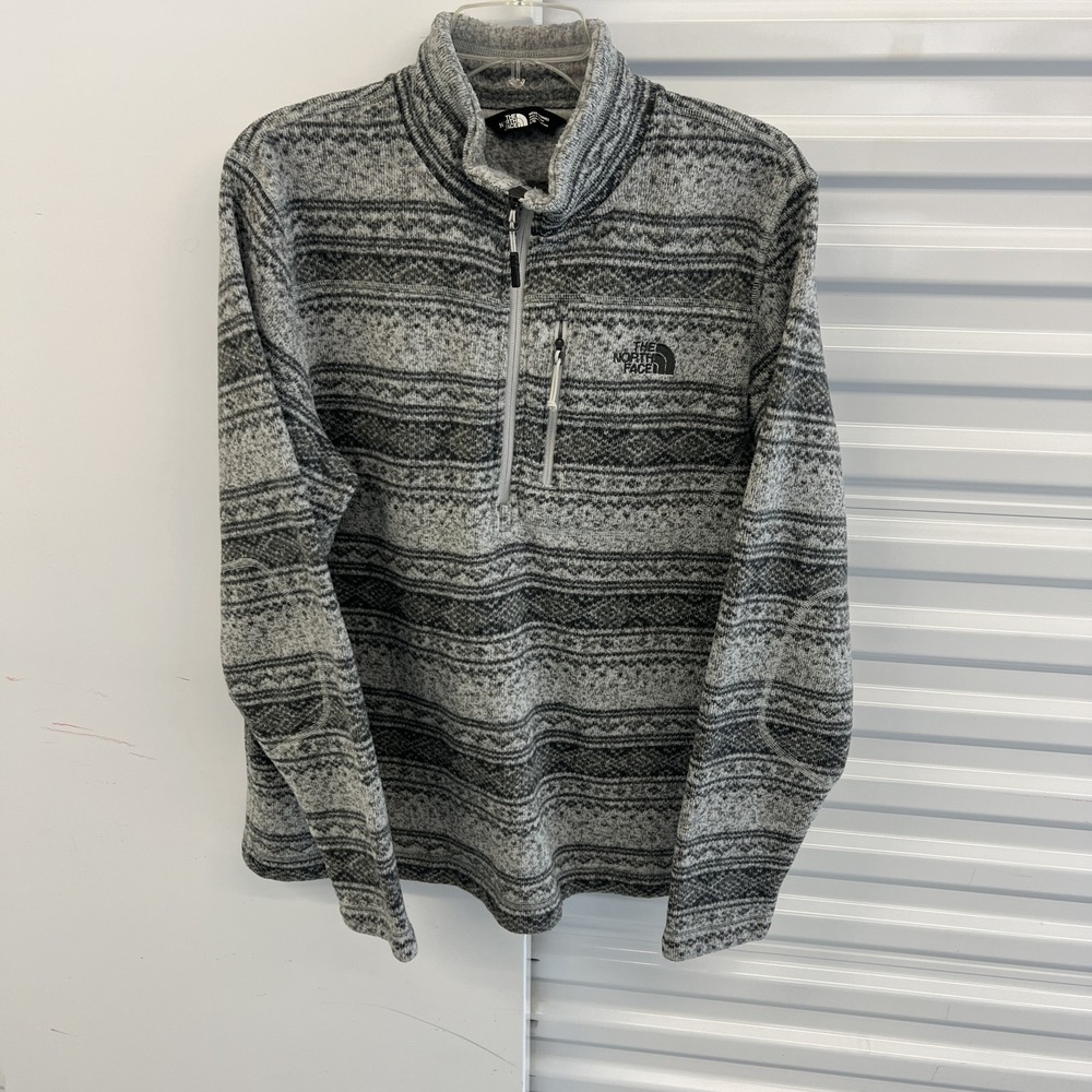 The North Face Pullover Mens Large Gray Stripe 1/4 Zip Fleece Fair Isle Hiking - Picture 3 of 16